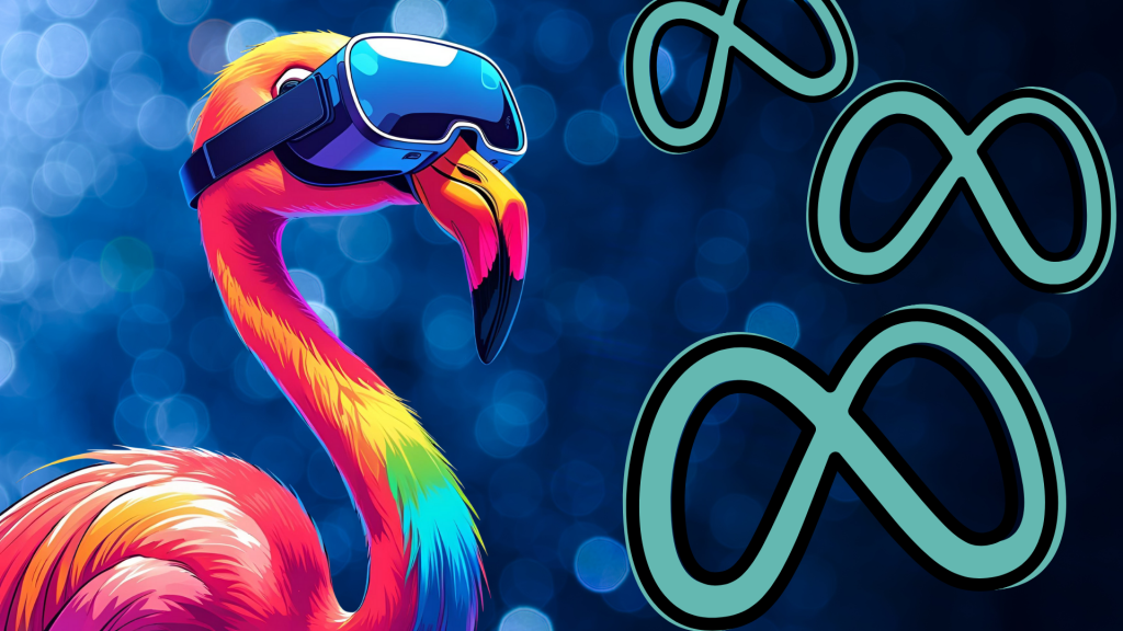 Rainbow Flamingo with an Oculus Headset